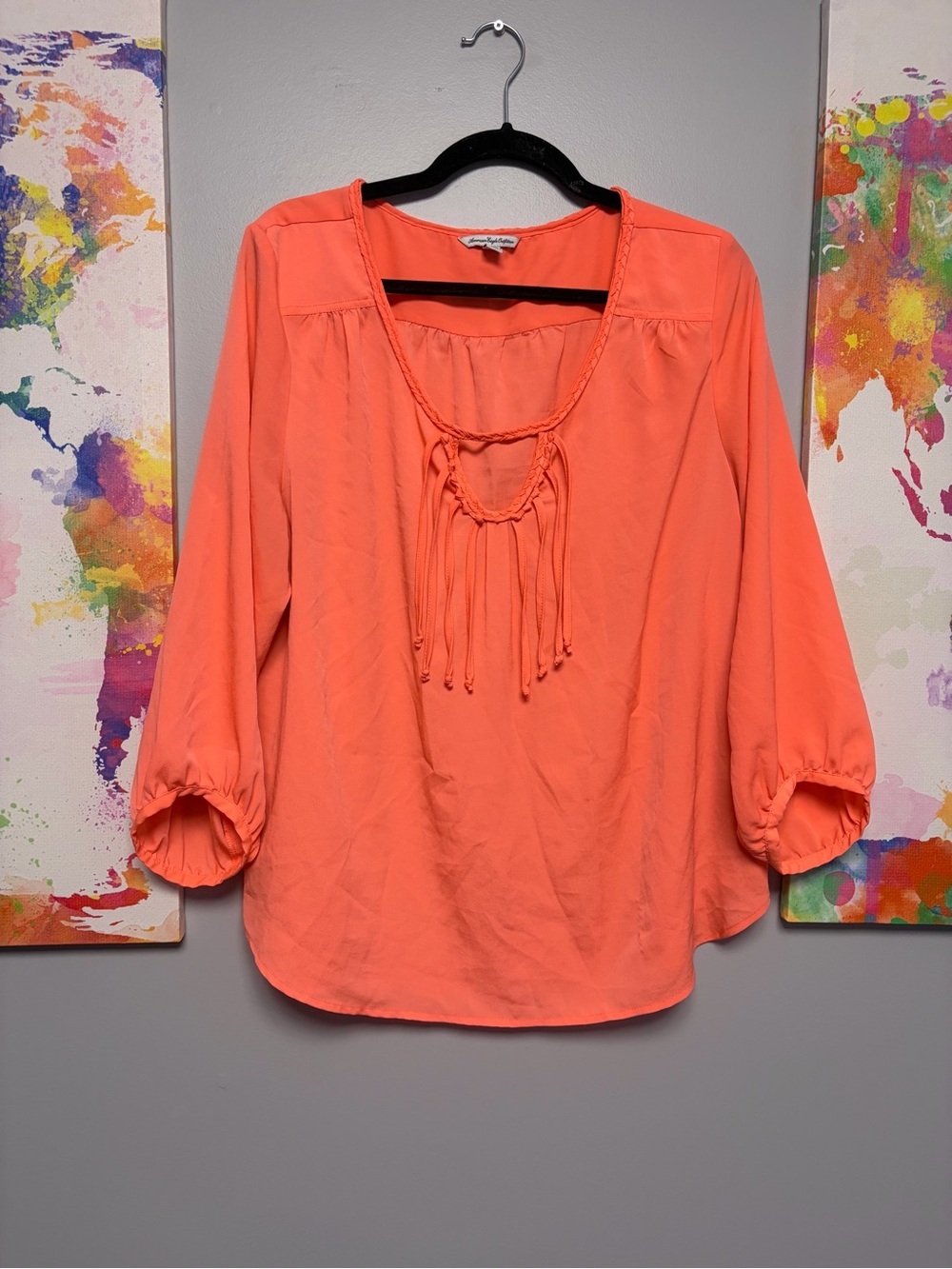 American Eagle Outfitters Orange Tie Front Blouse XL